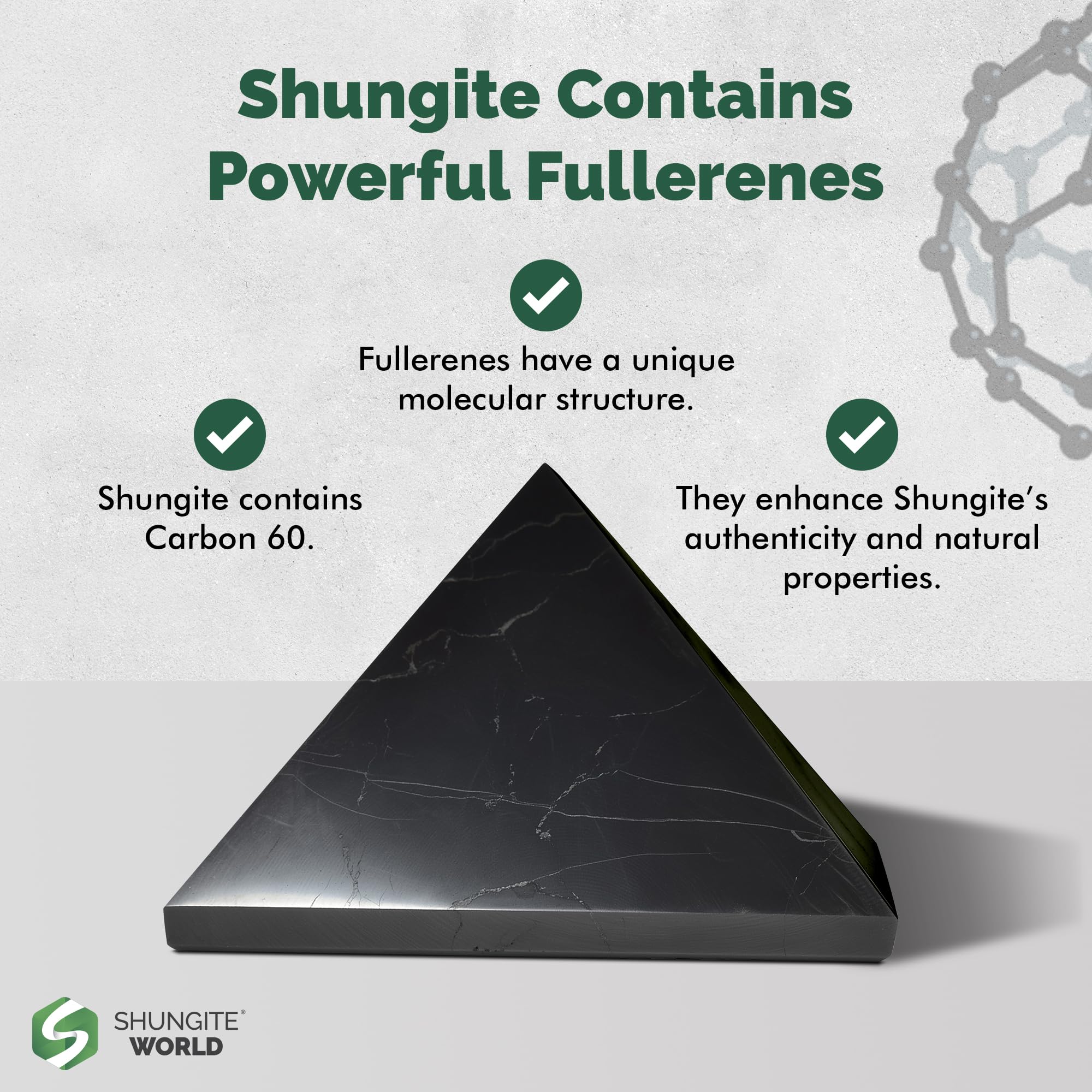 Shungite World 110 mm pyramid as a mindful desk accent.