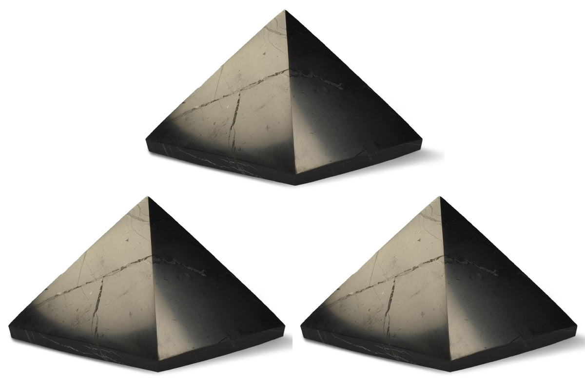 Shungite World 50mm pyramid top view for calming decor