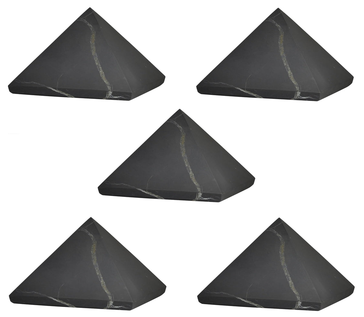 Shungite World pyramid front view promotes grounding energy for desk spaces
