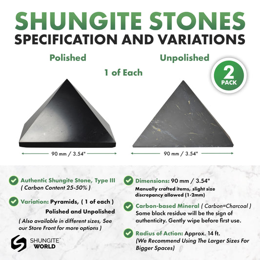 Shungite World 90mm unpolished pyramid with natural texture for grounding decor.