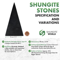 Shungite World pyramid desk decor beside monitor for energy balance.