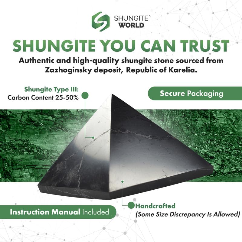 Shungite World pyramid beside a laptop supports balanced energy around devices.
