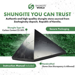 Shungite World pyramid beside a laptop supports balanced energy around devices.