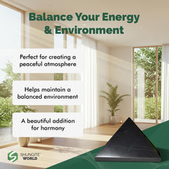 Shungite World living room pyramid adds natural decor and energy balance.