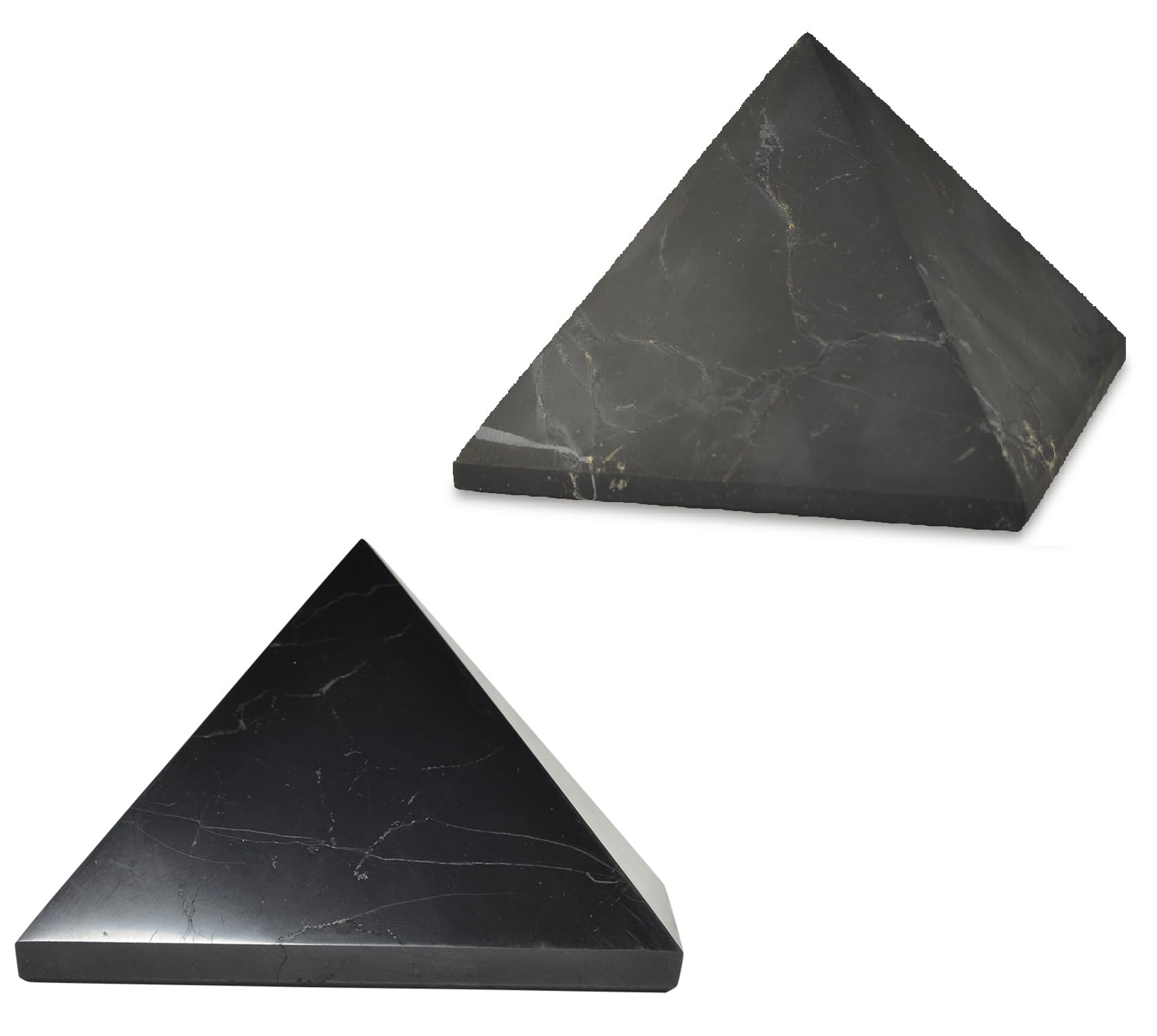 Shungite World 2-piece pyramids polished and unpolished for home energy balance.