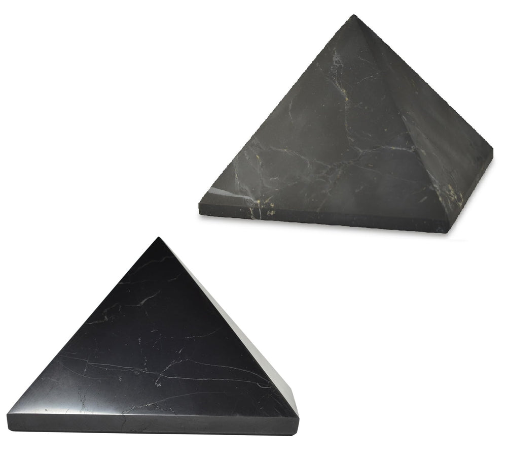 Shungite World 2-piece pyramids polished and unpolished for home energy balance.