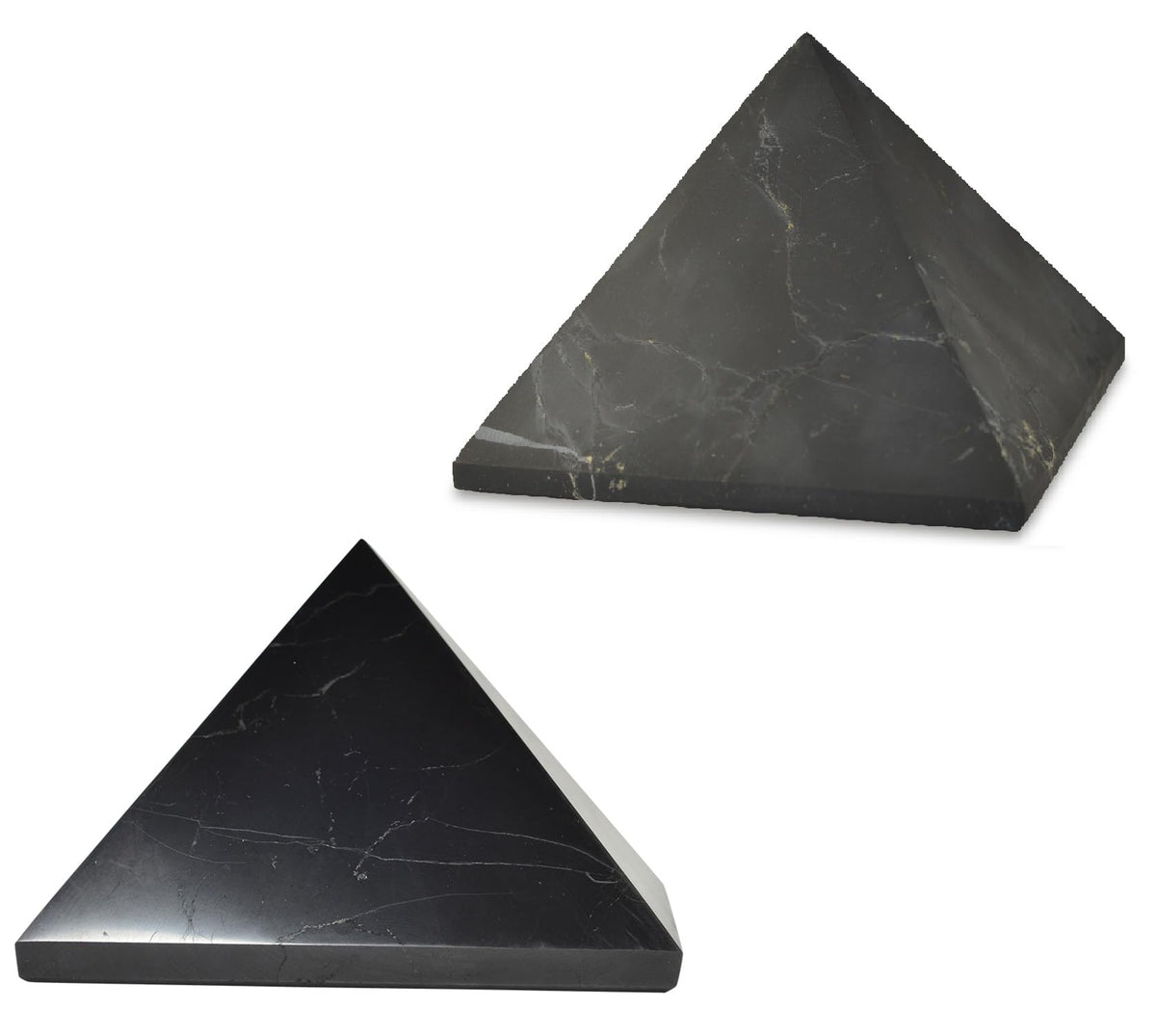 Shungite World 2-piece pyramids polished and unpolished for home energy balance.
