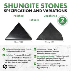 Shungite World polished 110mm pyramid close-up highlighting smooth finish for desk decor.