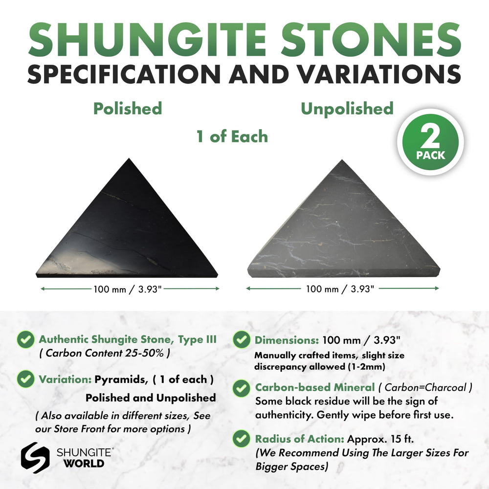 Shungite World unpolished pyramid close-up reveals natural texture for grounding ambience.