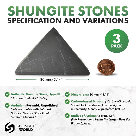 Shungite World unpolished pyramid close-up of carbon-rich surface and authenticity