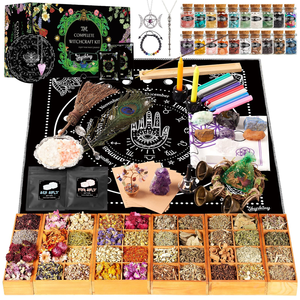 SHYSHINY 150Pack Witchcraft Kit displayed for beginners and seasoned practitioners.