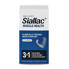 SIALLAC Muscle Health bottle front view showing 90 tablets for muscle support.