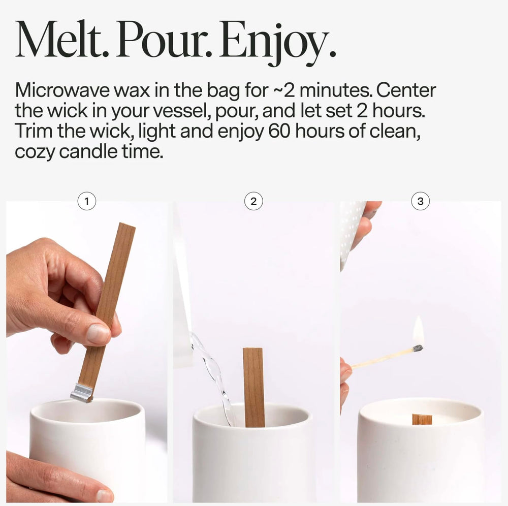 Sib-lings Neroli Noir wooden wick set for a clean, even burn.