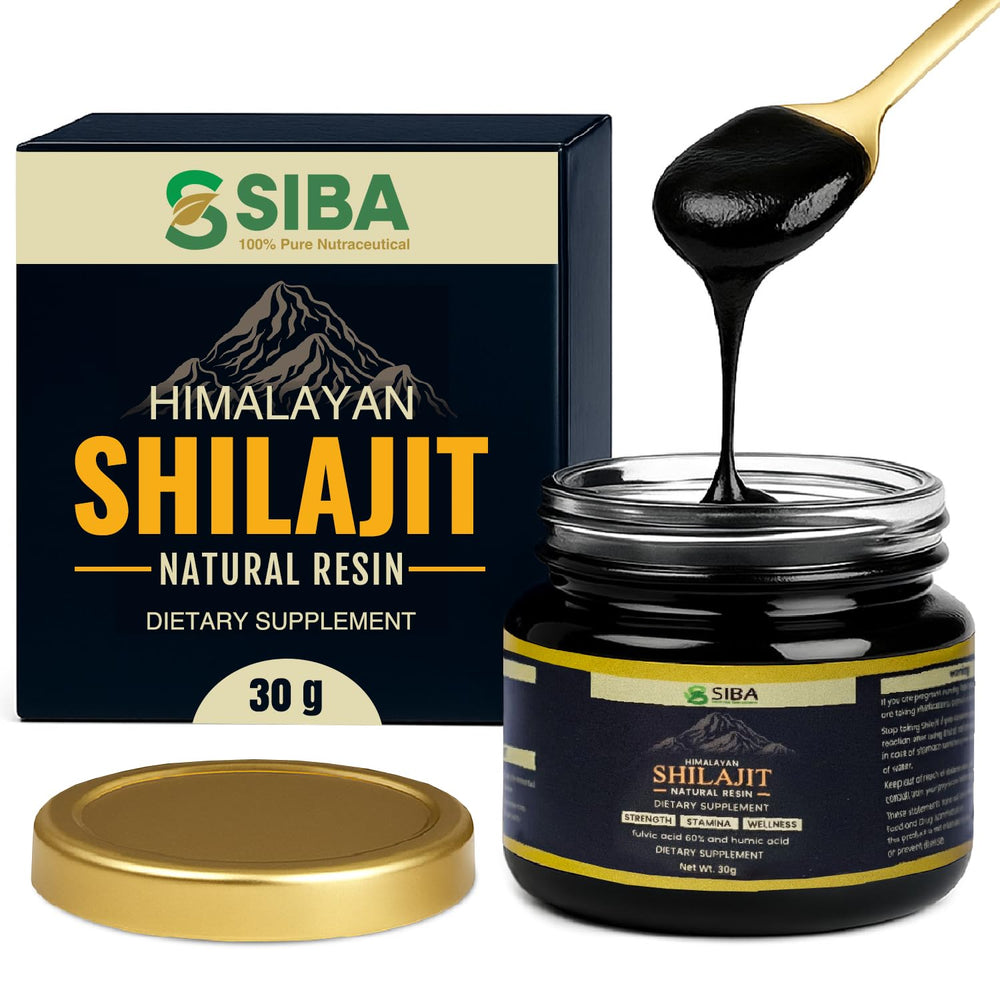 Siba Pure Himalayan Shilajit Resin jar closeup highlighting purity and mineral richness for daily use