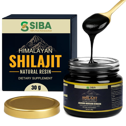 Siba Pure Himalayan Shilajit Resin jar closeup highlighting purity and mineral richness for daily use
