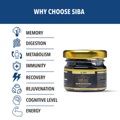 Siba Pure Shilajit Resin with wooden scoop illustrating convenient daily use