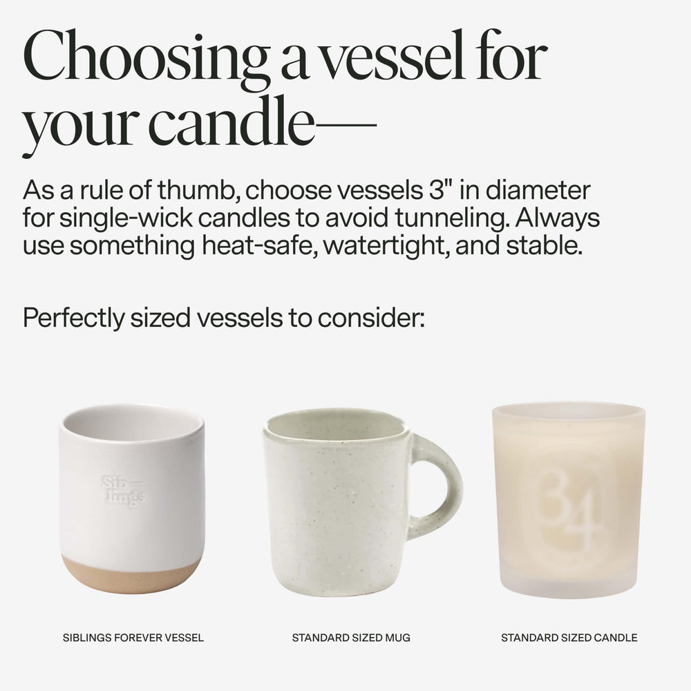 Siblings Candle Refill Kit: ceramic vessel refill setup