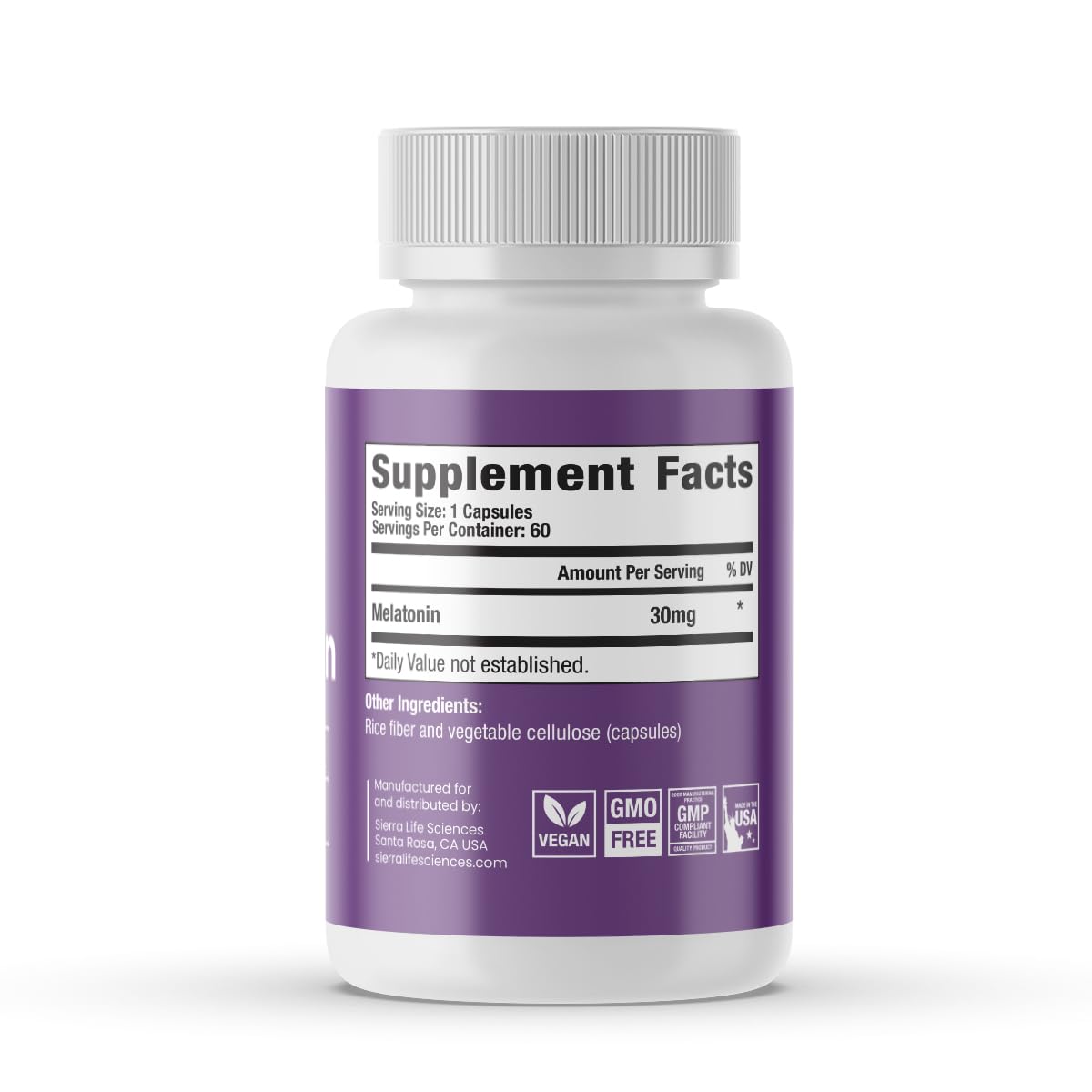 Made in USA badge on Sierra Life Sciences melatonin packaging.