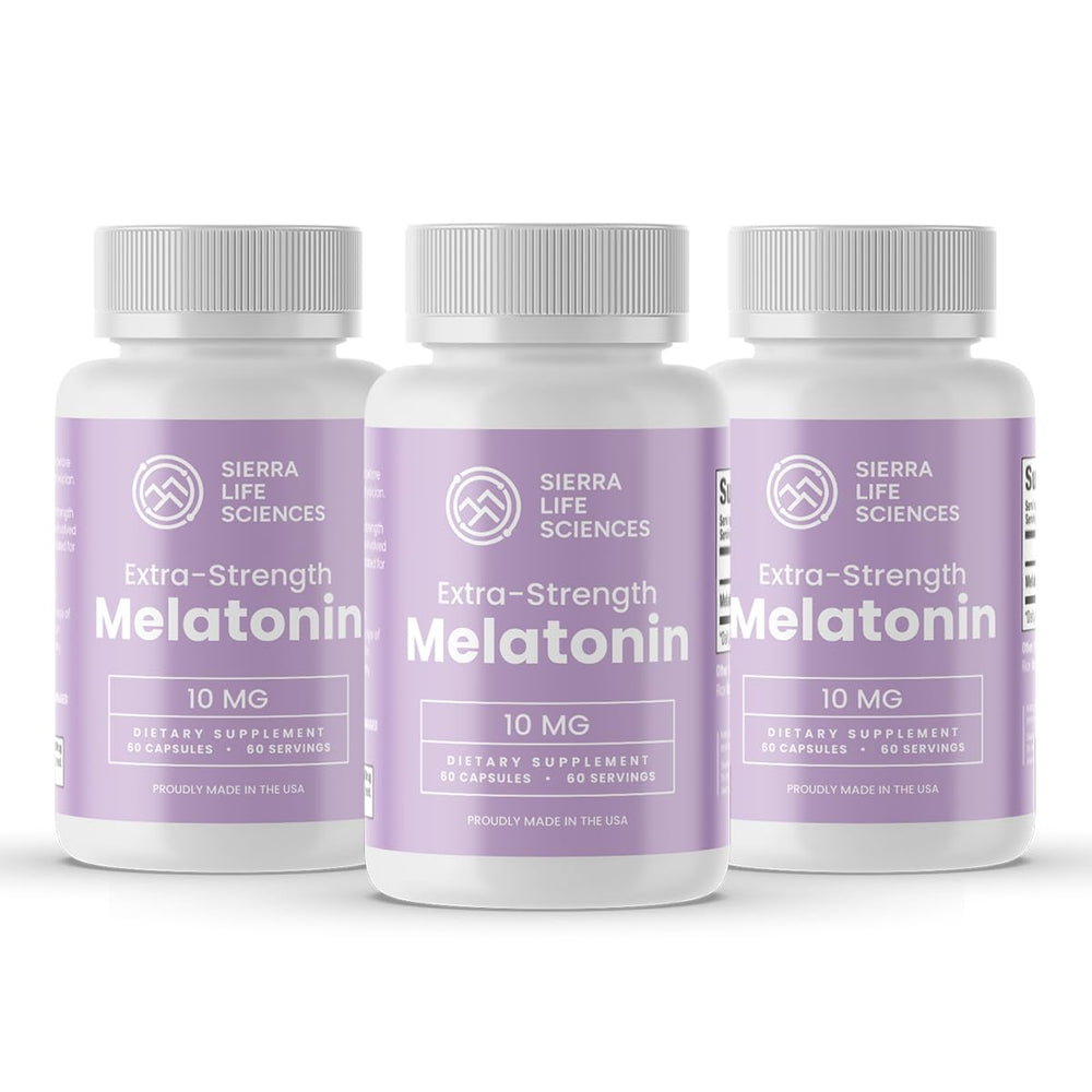 SIERRA LIFE SCIENCES Melatonin 10 mg capsules bottle for nightly support.