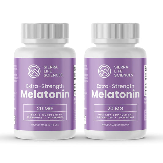SIERRA LIFE SCIENCES 20 mg melatonin bottle ready for bedtime use