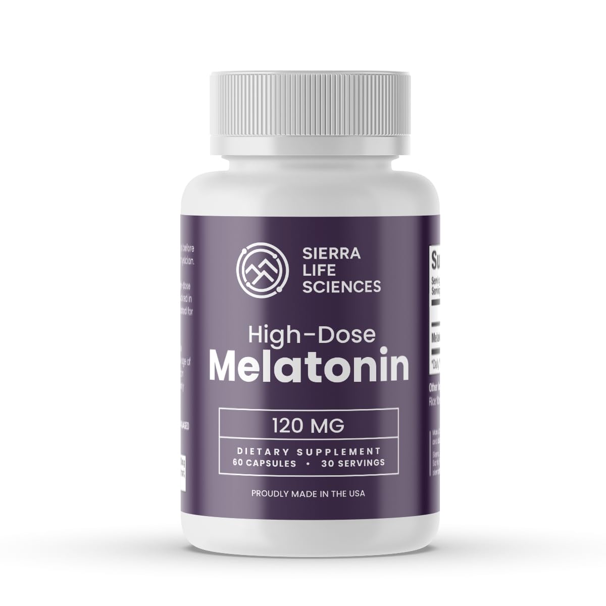 Sierra Life Sciences melatonin bottle with easy-to-swallow capsules for sleep support