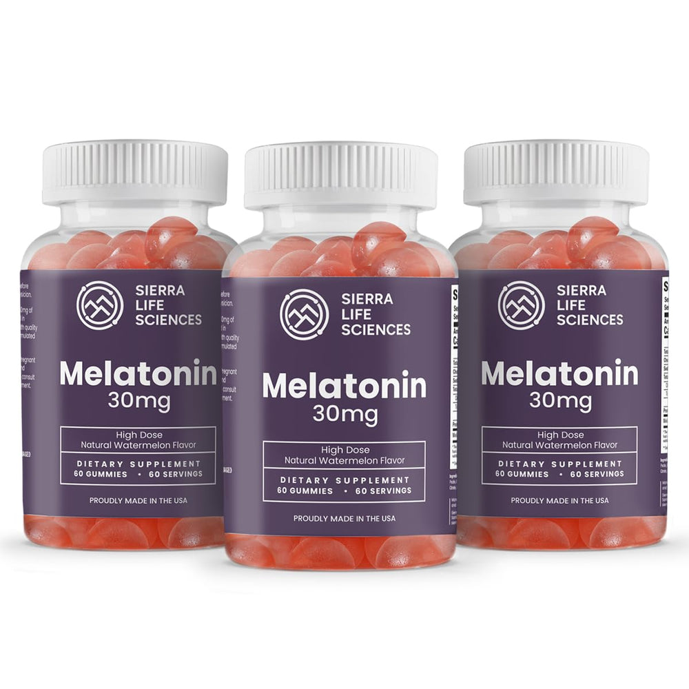 Sierra Life Sciences melatonin gummies bottle front highlights extra strength for bedtime.