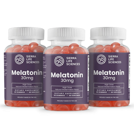 Sierra Life Sciences melatonin gummies bottle front highlights extra strength for bedtime.
