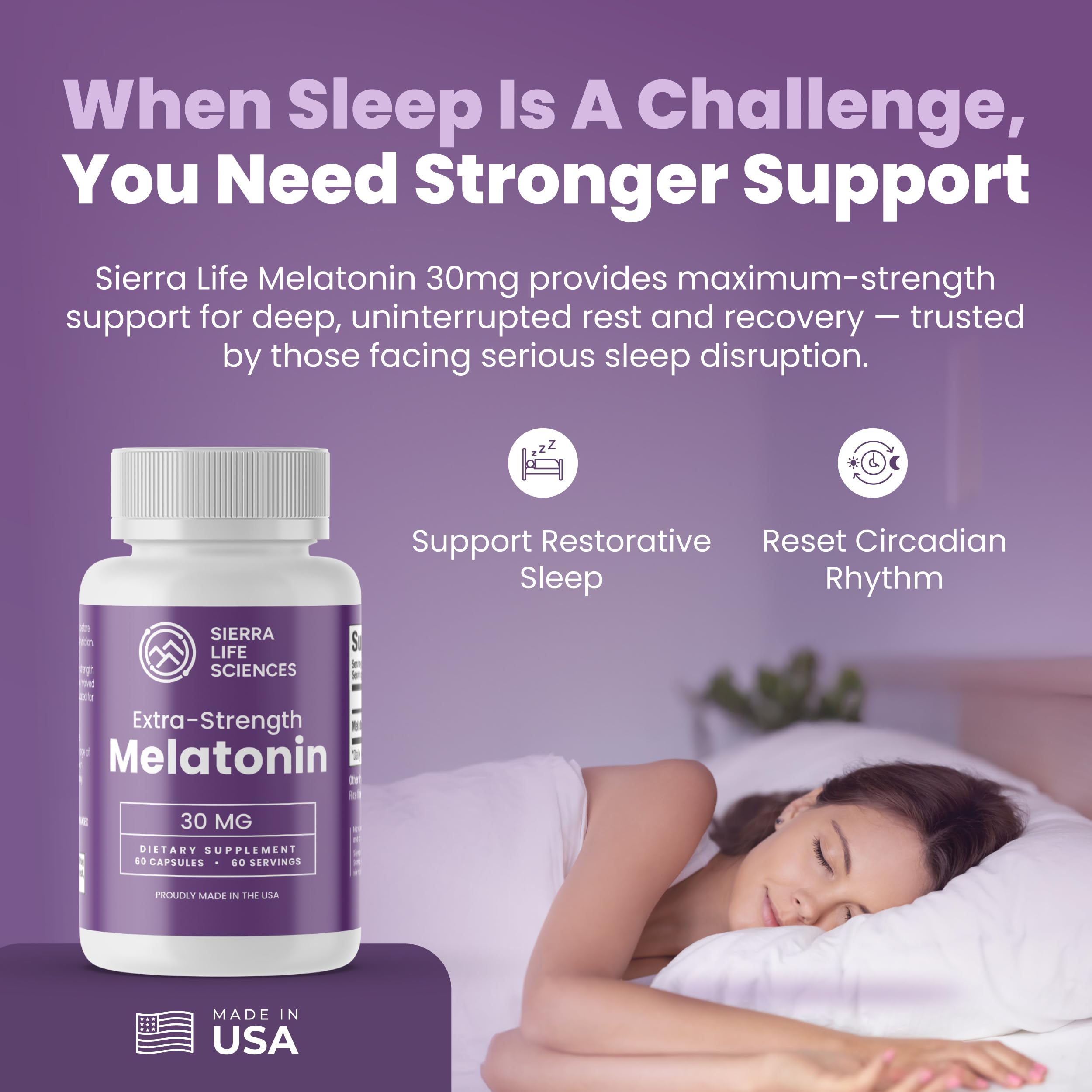 Closeup of Sierra Life Sciences melatonin softgel capsules for easy nightly dosing.