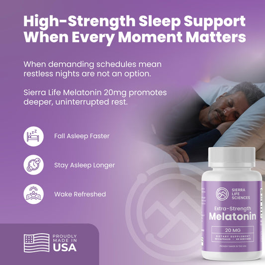 Two easy-to-swallow softgel melatonin capsules from SIERRA LIFE SCIENCES