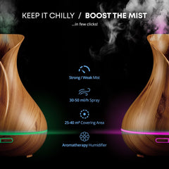 Sierra Modern Home diffuser LED color options for mood lighting.