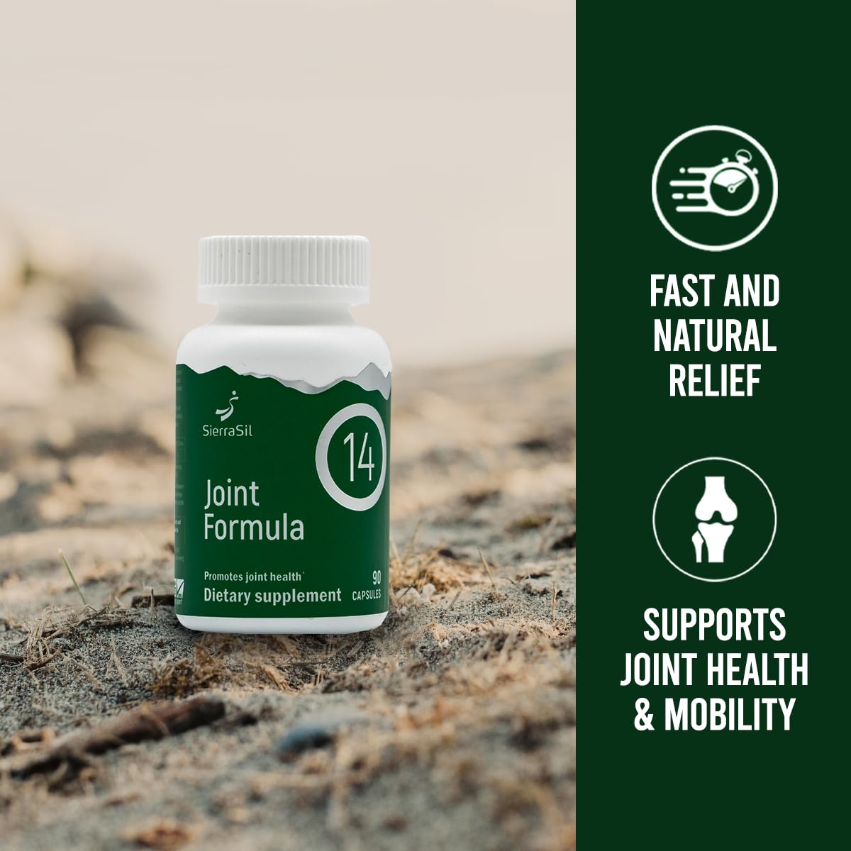 Sierrasil Joint Formula14 bottle back shows ingredients and USA origin.