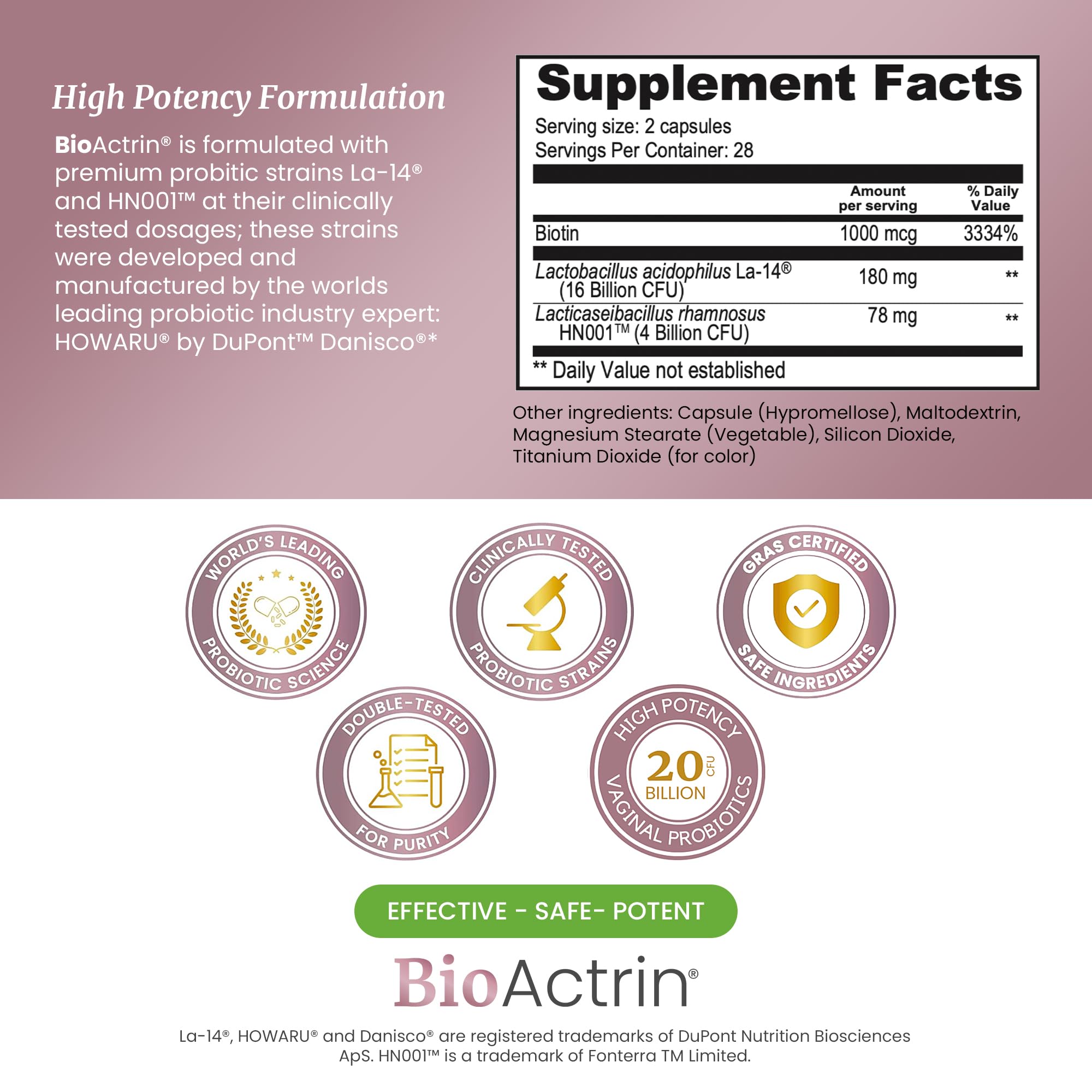 BioActrin capsules close up showcasing premium strains for vaginal balance and comfort.