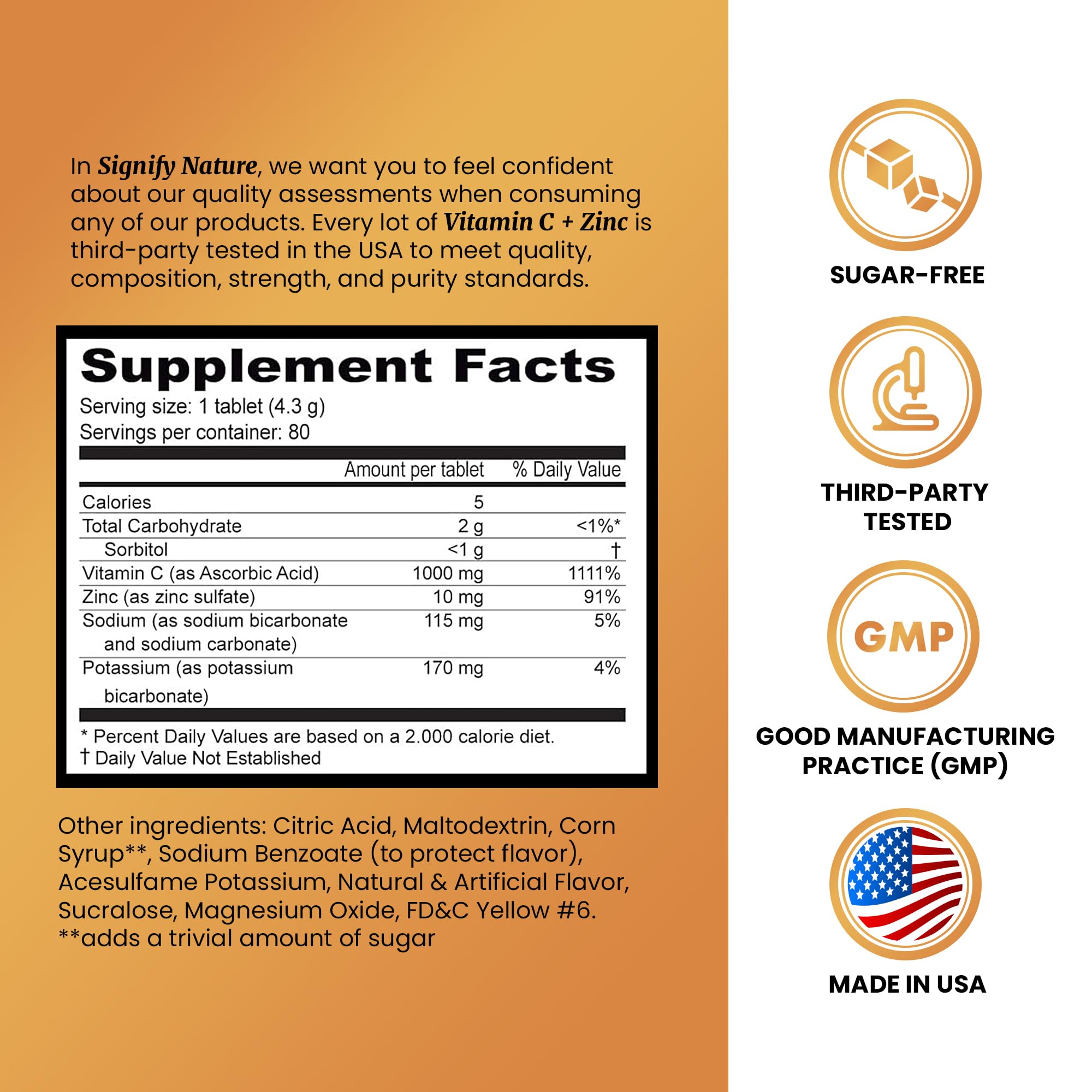 SIGNIFY NATURE Vitamin C 1000mg effervescent tablets dissolving in water for a tangy, sugar-free boost.