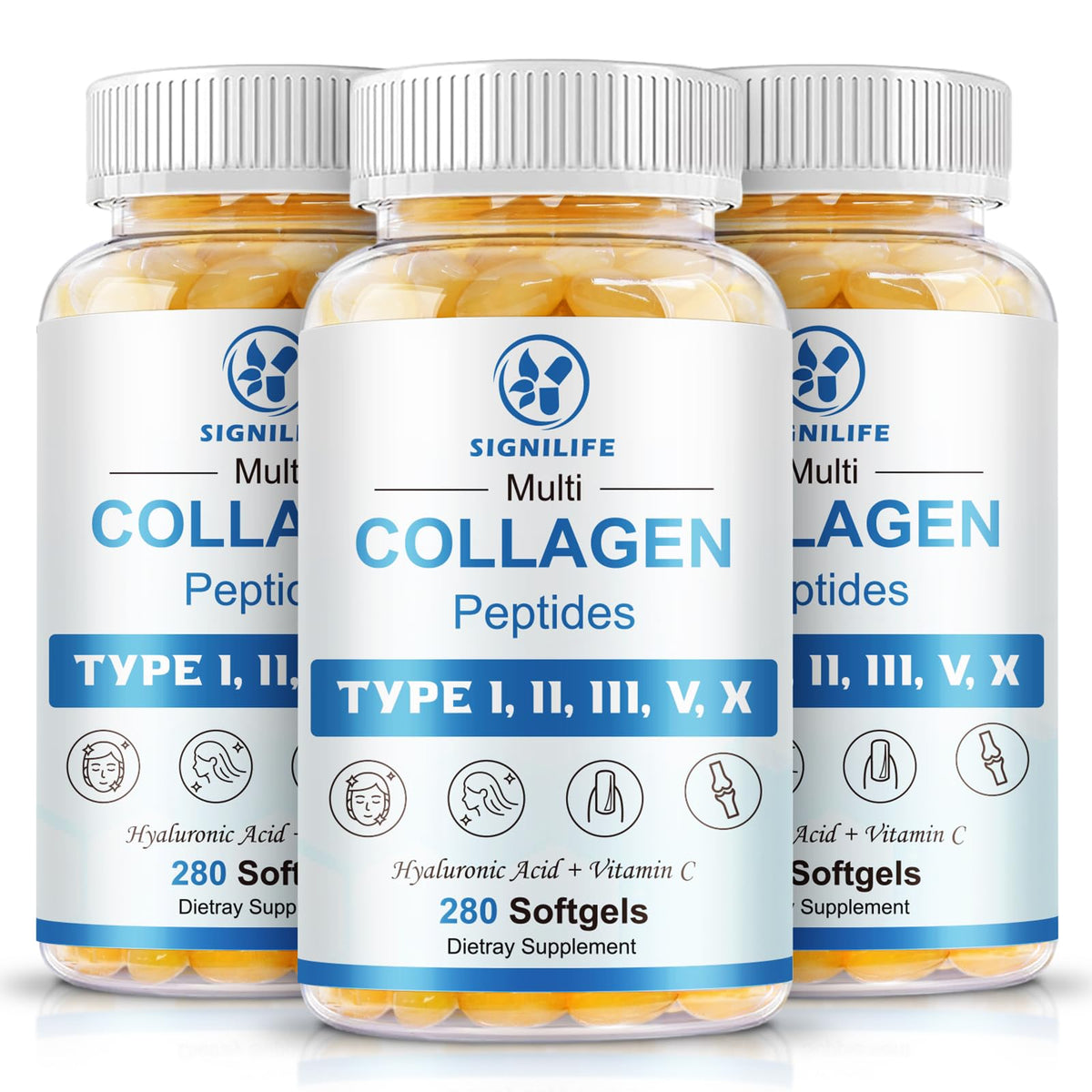SIGNILIFE Multi Collagen Softgels bottle shown for a convenient daily beauty ritual