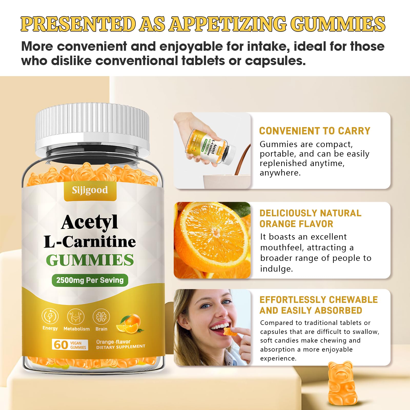 Sijigood acetyl L-carnitine gummies vegan formula packaging image.