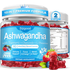 Sijigood Ashwagandha Gummies bottle front showing 180-count packaging for daily calm.