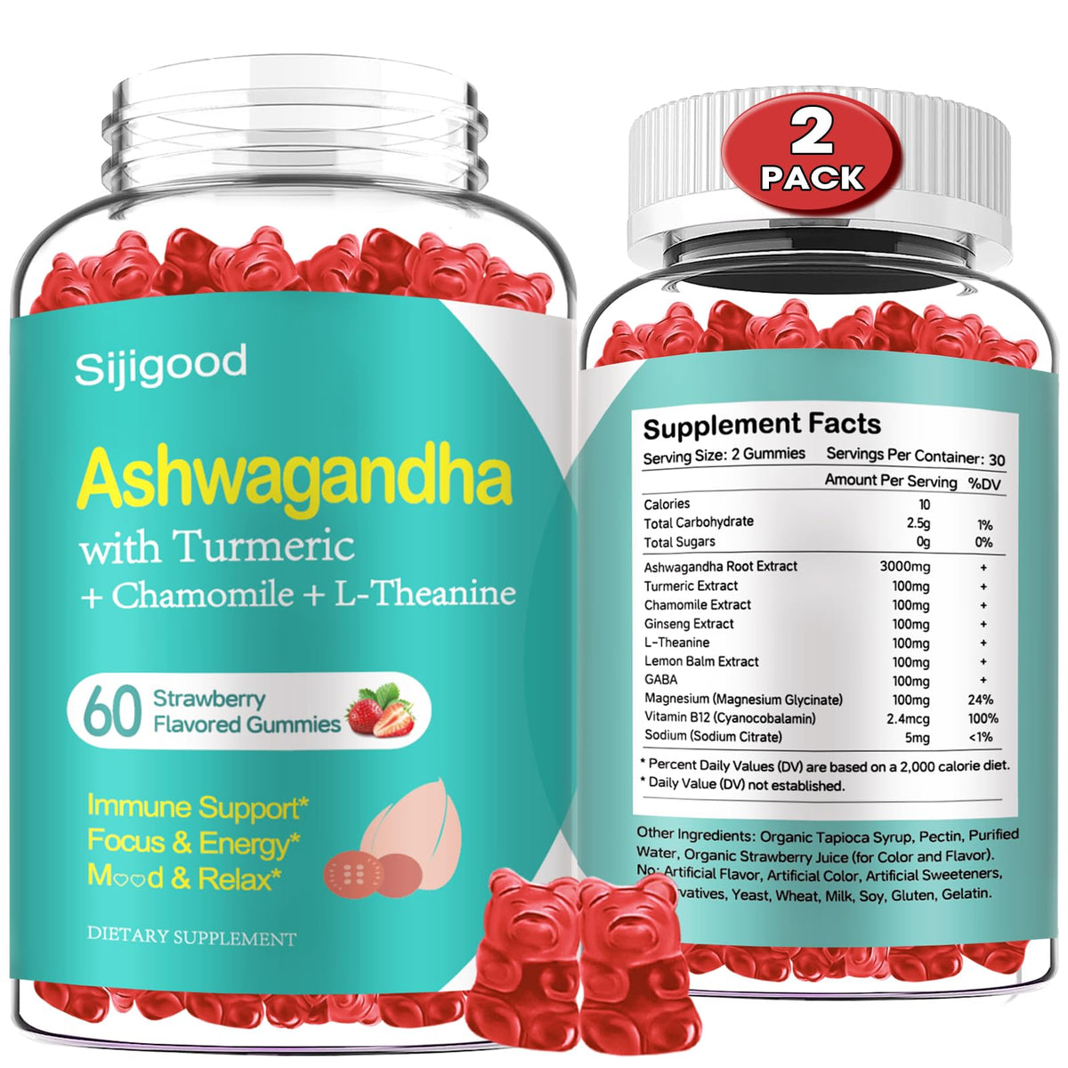Sijigood Ashwagandha Gummies strawberry 2pack, tasty daily balance ritual
