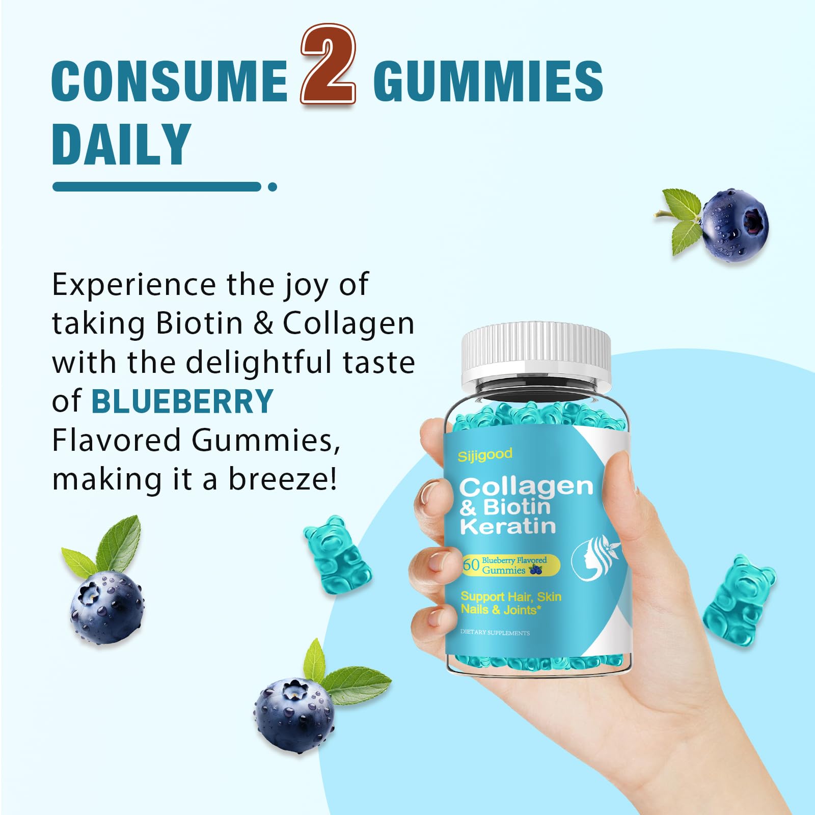 Sijigood biotin gummies daily dosage concept shows two gummies