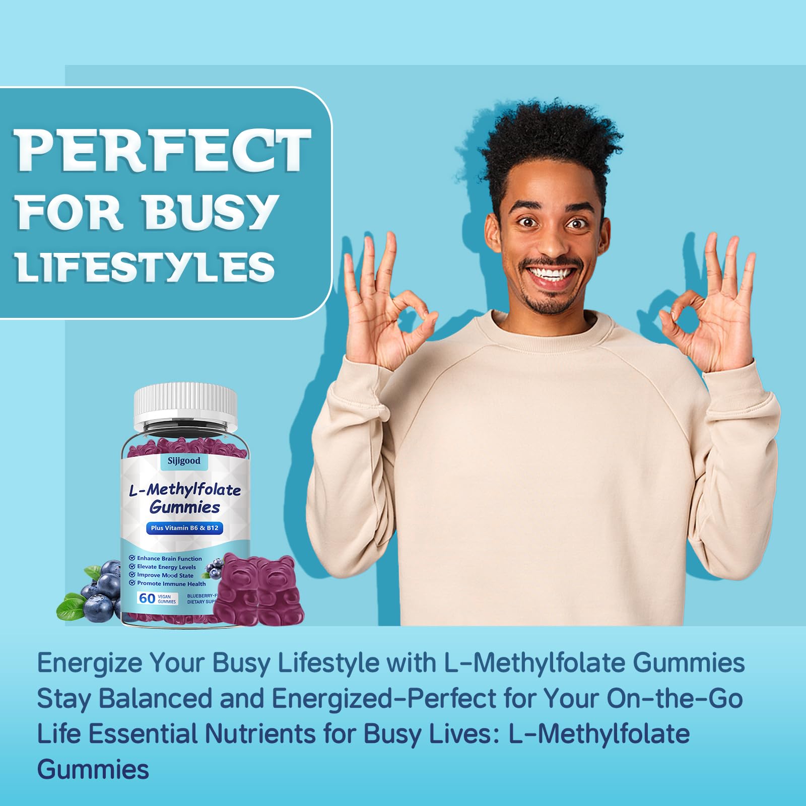 Sijigood Blueberry Gummies with blueberries in a health scene