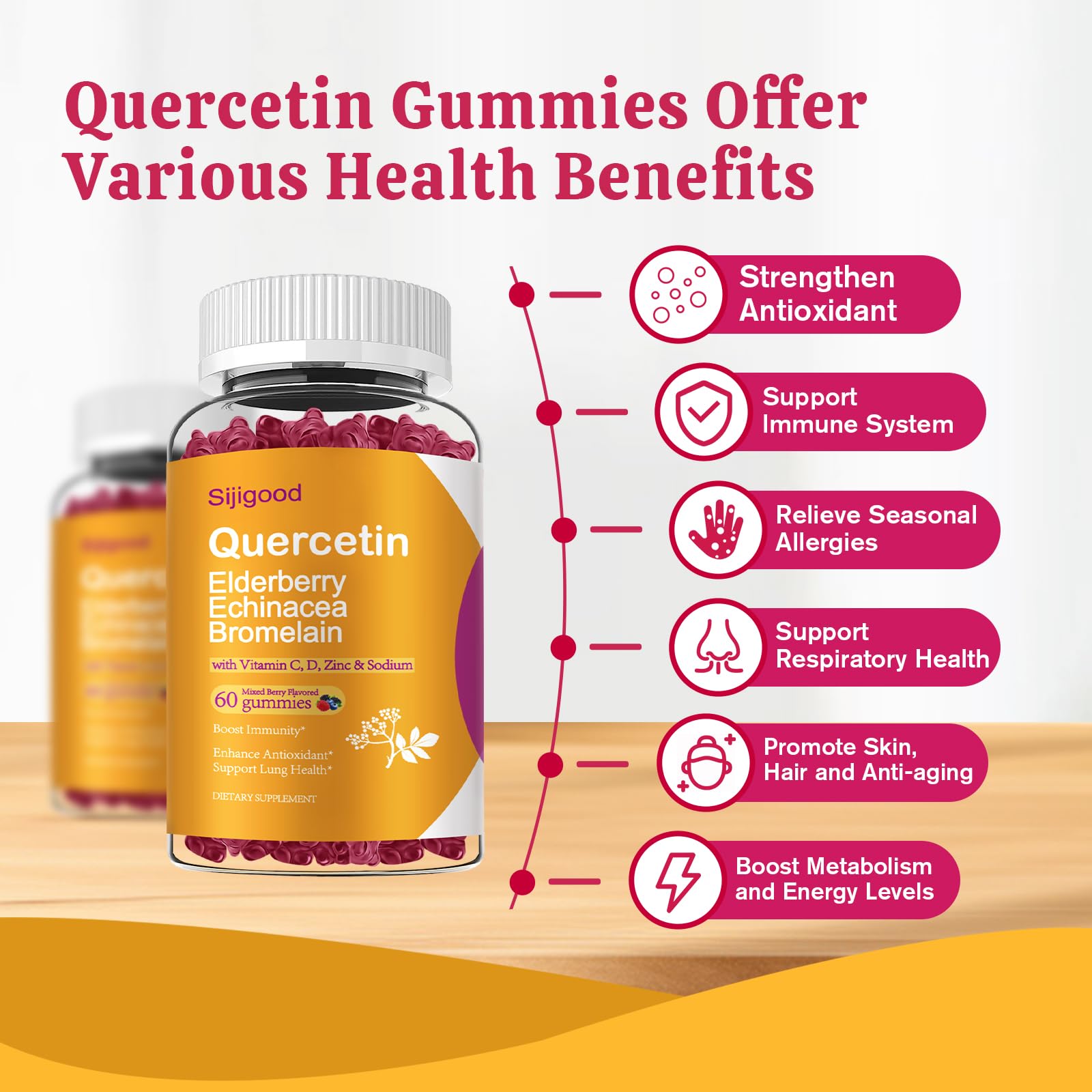 sijigood elderberry-echinacea-quercetin gummies pack for family routines