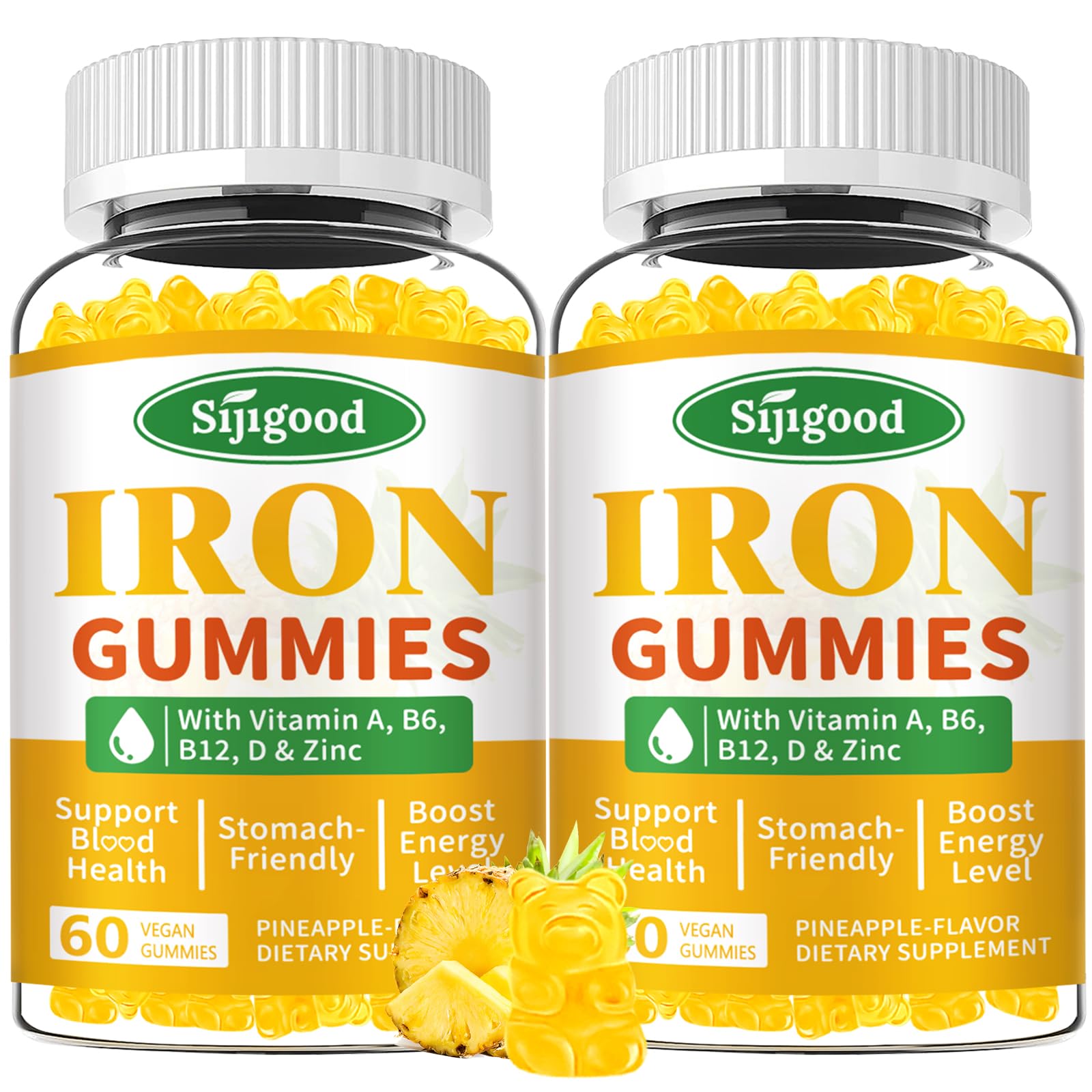 Sijigood iron gummies bottle with pineapple flavor for daily iron support