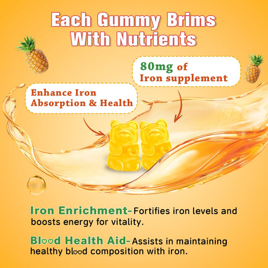 Sijigood iron gummies bottle side view showing nutrients on label