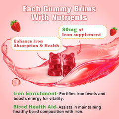 Sijigood iron gummies closeup shows strawberry flavor and gentle iron