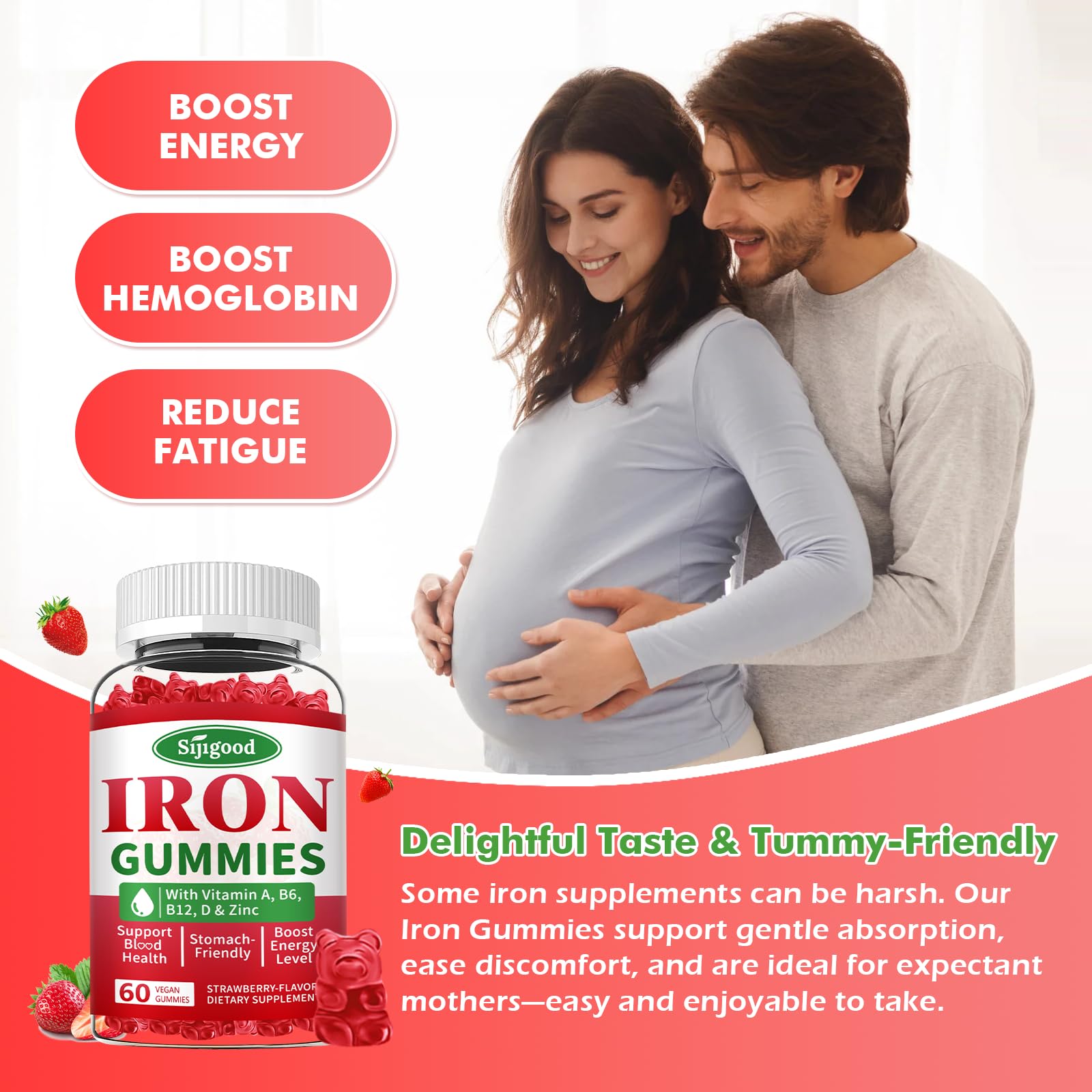 Sijigood Iron Gummies strawberry back nutrition facts for transparency