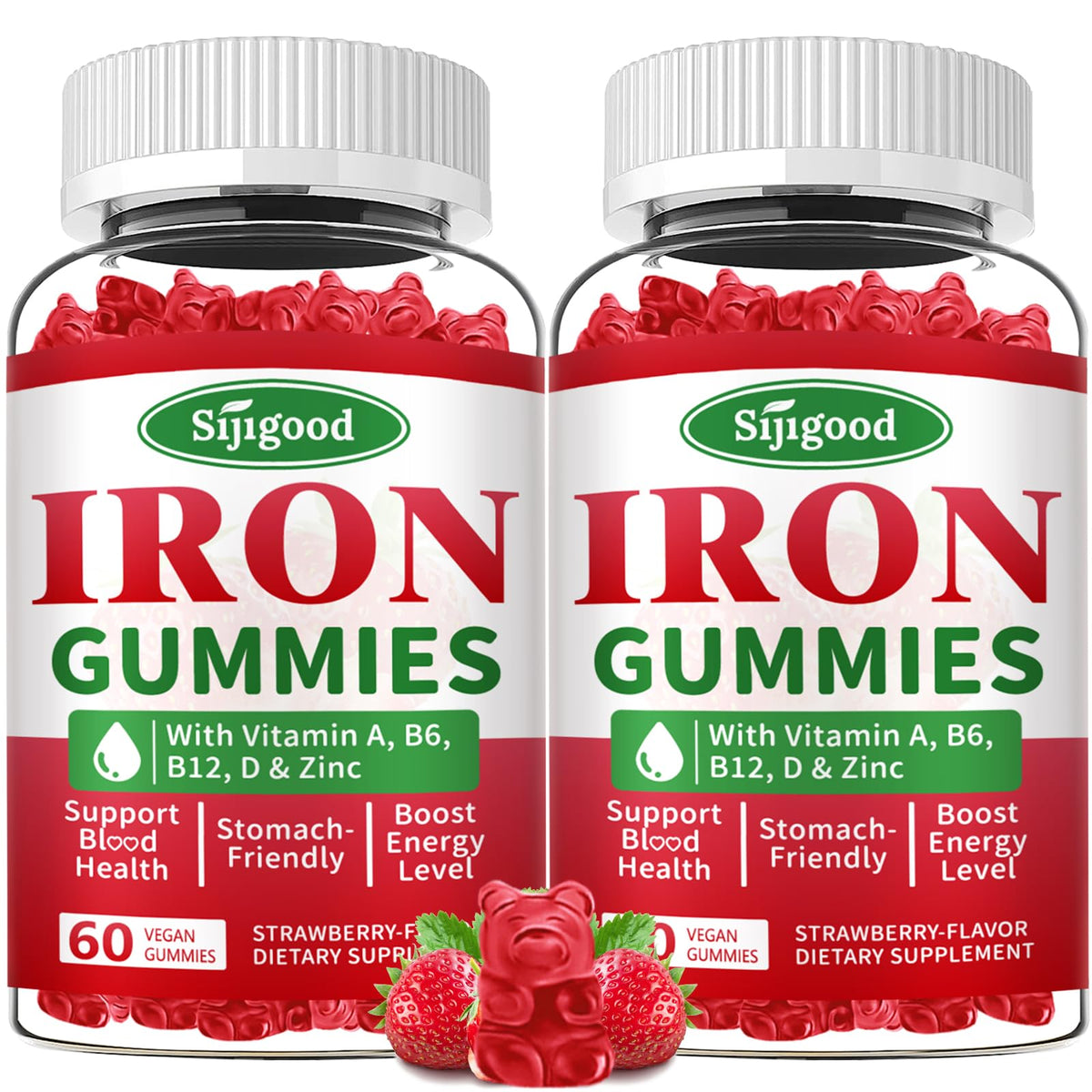 Sijigood Iron Gummies strawberry bottle for gentle daily iron support