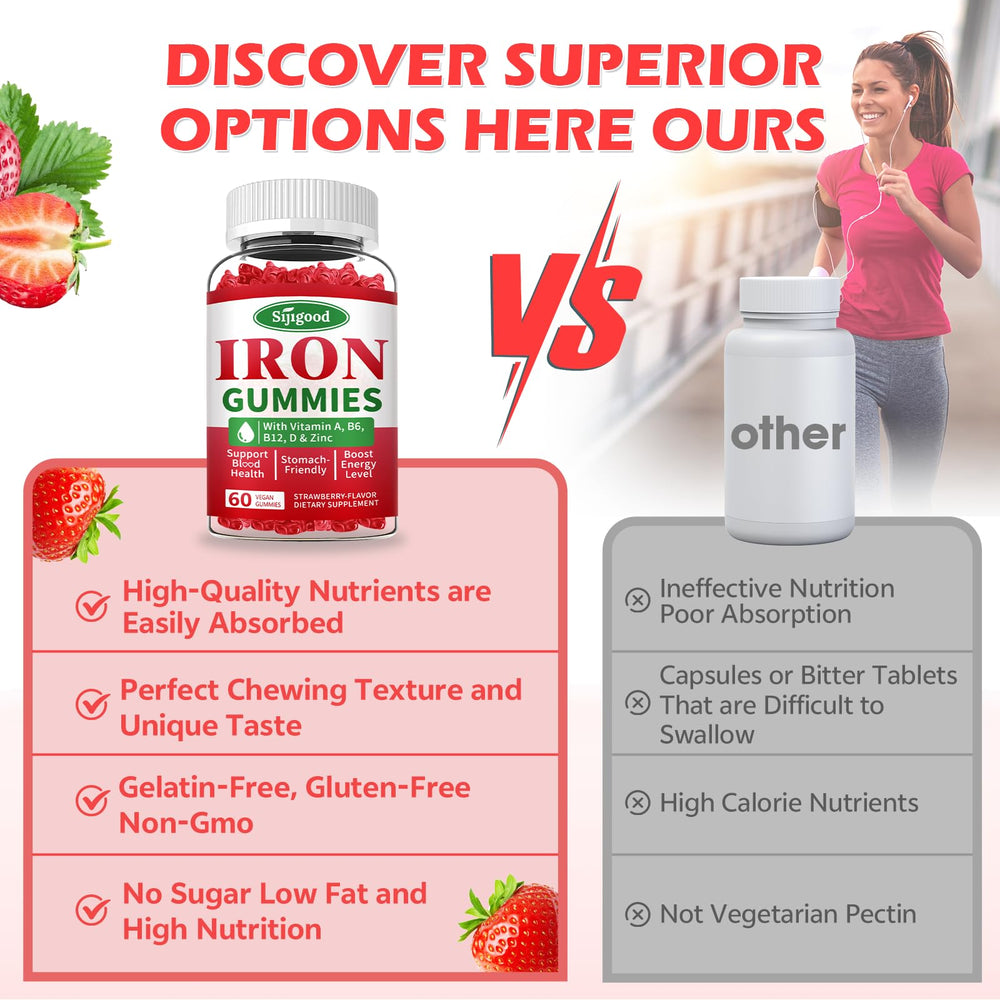 Sijigood Iron Gummies strawberry gummies close-up for delicious iron supplementation