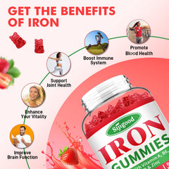 Sijigood Iron Gummies strawberry label highlights vegan, non-GMO ingredients