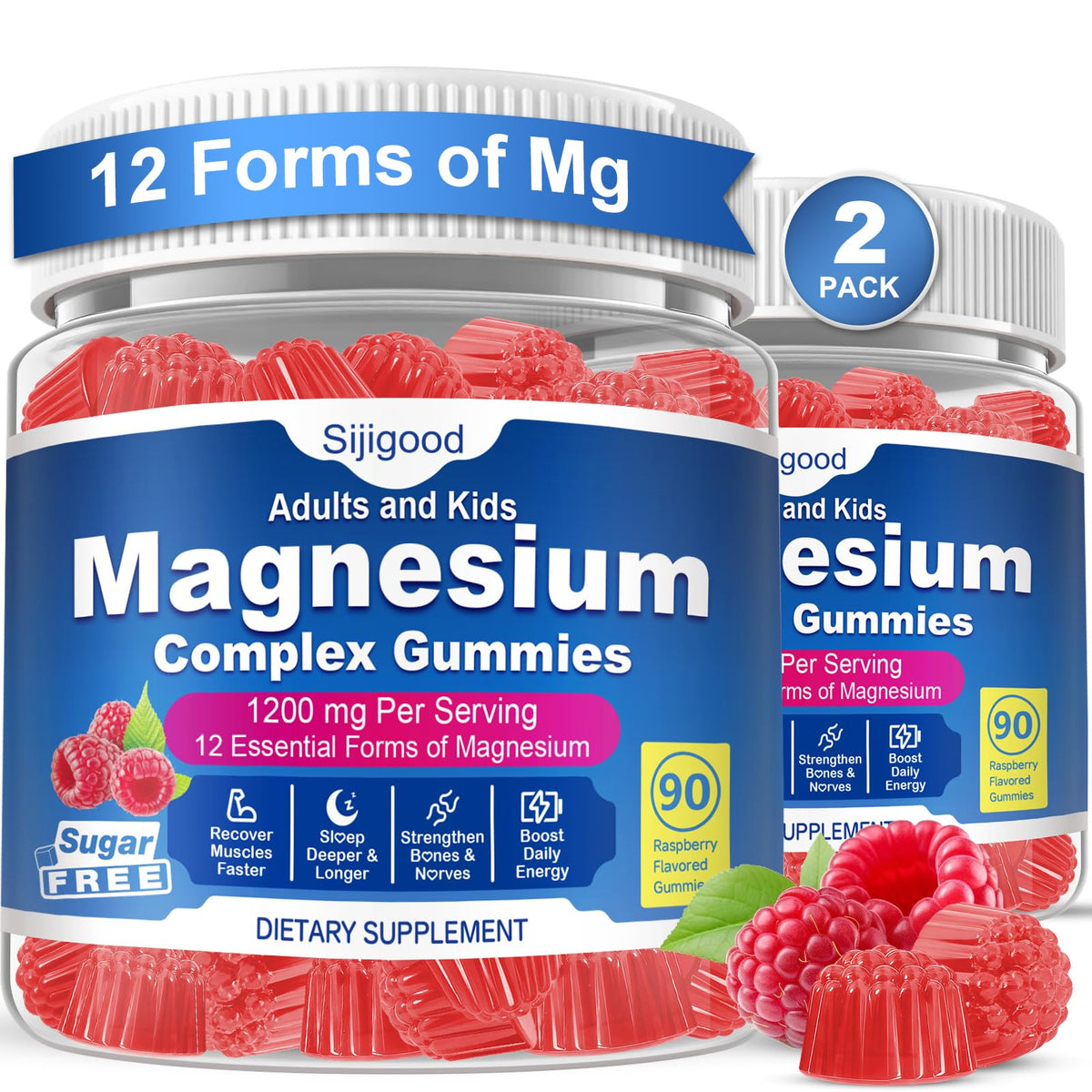 Sijigood Magnesium Gummies bottle shows raspberry flavor for daily wellness.