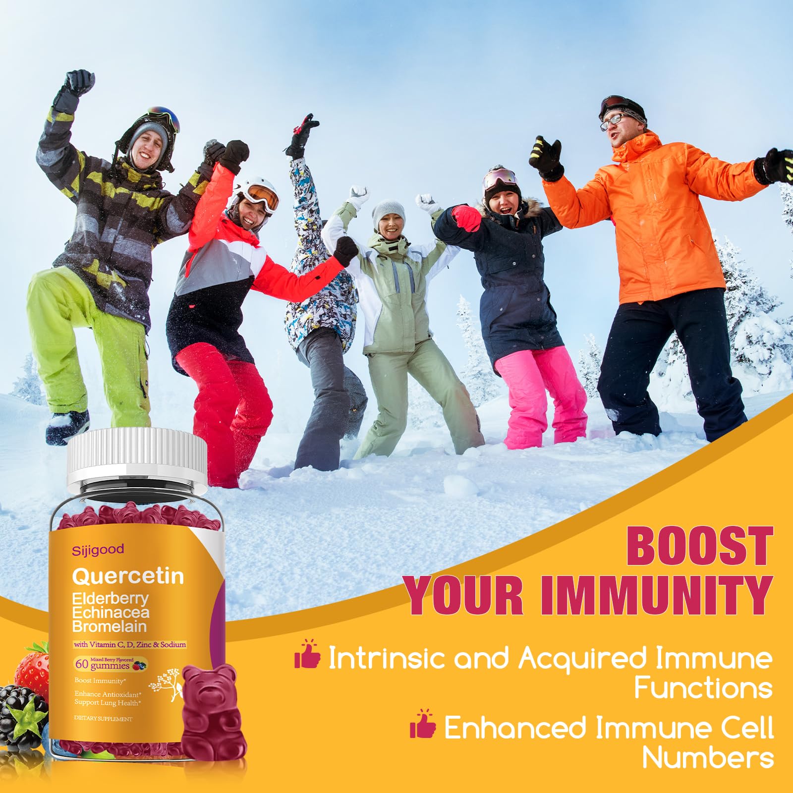 sijigood vitamin-c-d-zinc gummies bottle highlighting immune nutrients