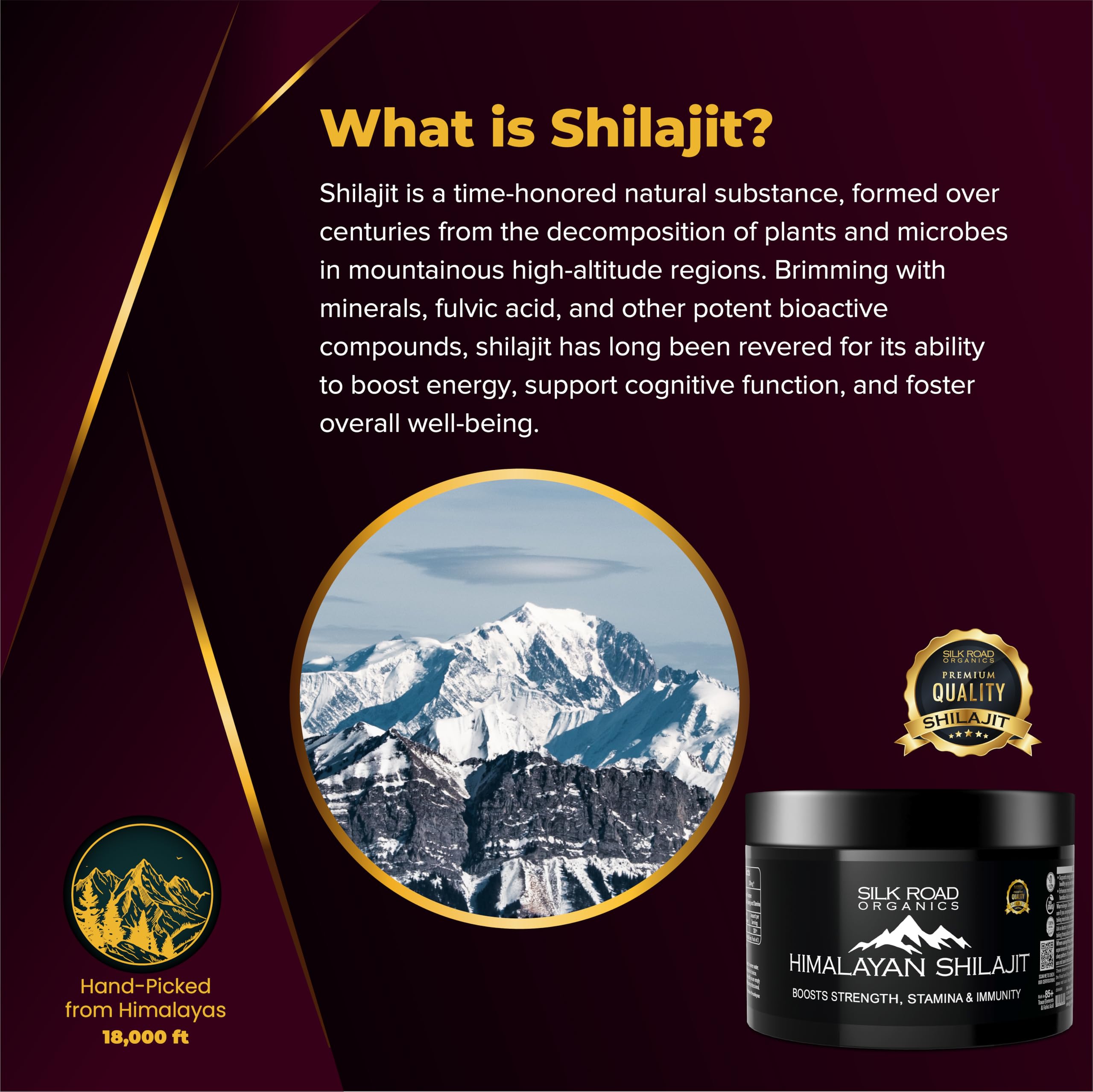 Silk Road Organics Shilajit resin close-up reveals natural texture and purity